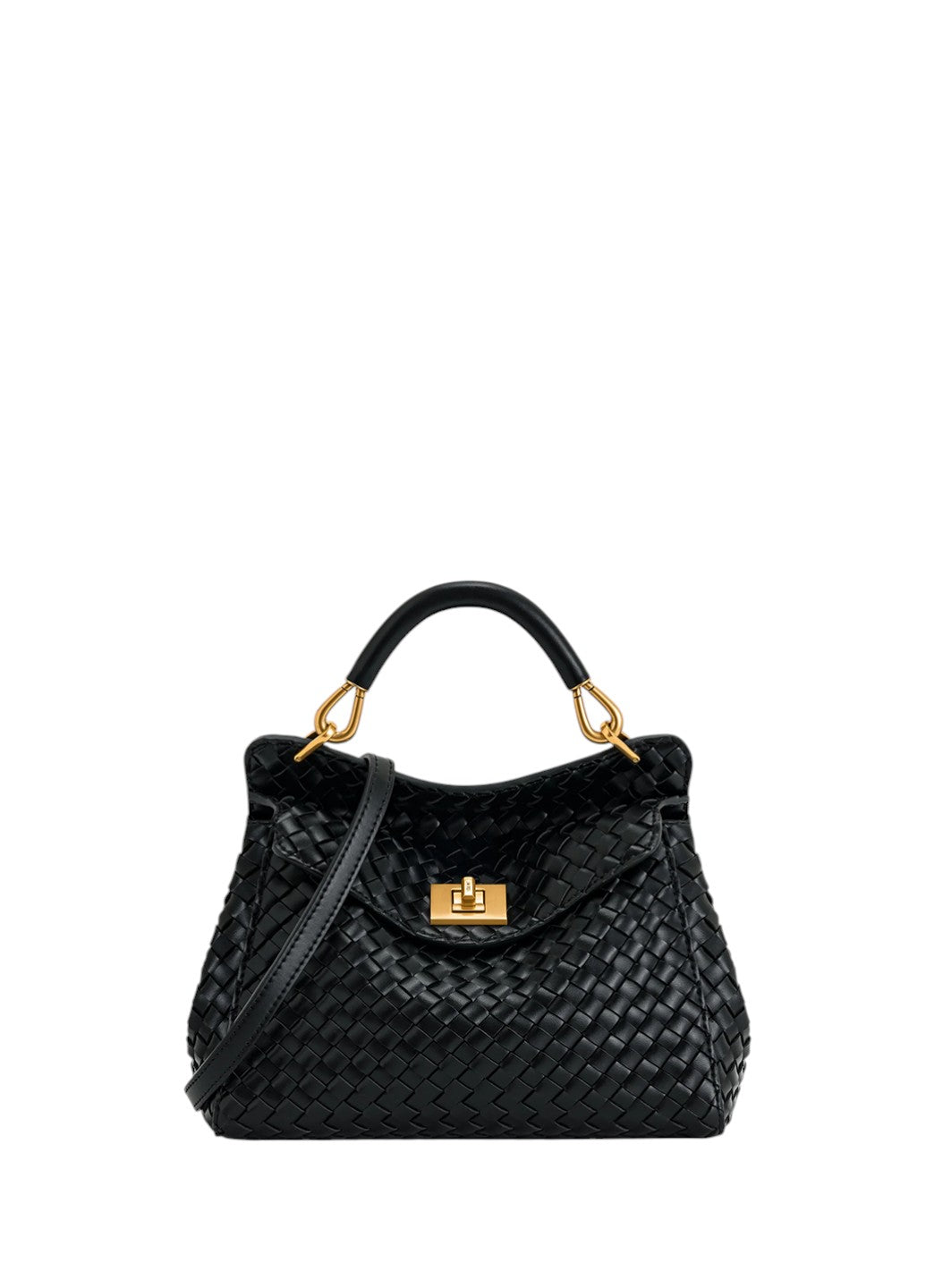 JW PEI Lucia Classic Top Handle Woven Bag Black