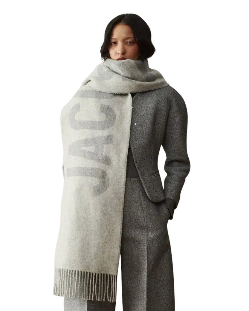 Jacquemus Logo Jacquard Fringed Edge Scarf Grey