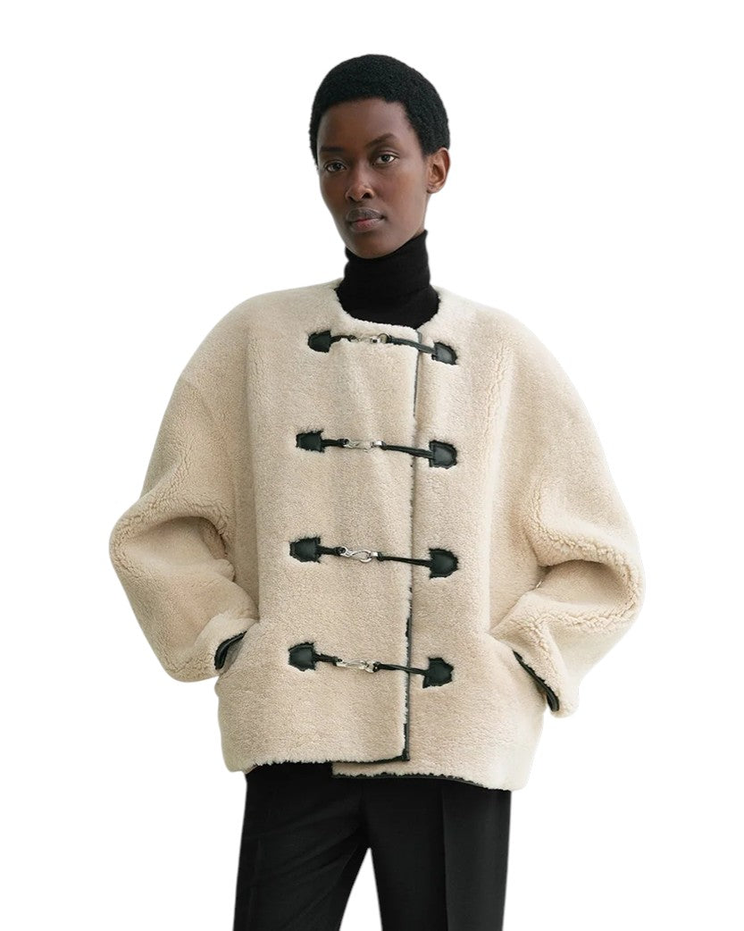 Toteme Teddy Shearling Clasp Jacket Off-white