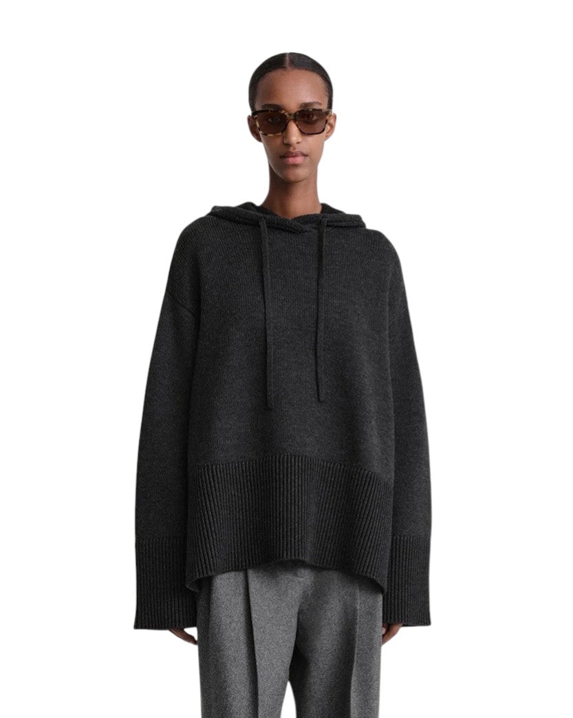 Toteme Signature Hooded Knit Charcoal Melange