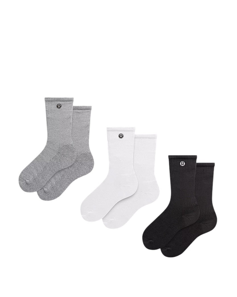 Lululemon Unisex Daily Essential Crew Socks 3 Pack White/Light Grey/Black