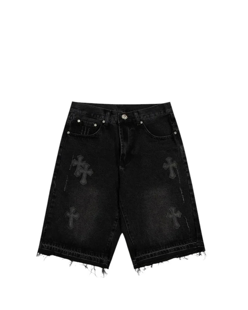Chrome Hearts Denim Shorts with Black Cross Black CH145-BK