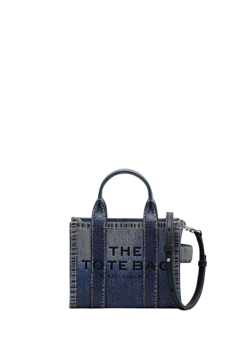 Marc Jacobs Denim Printed Leather Micro Tote Bag Blue