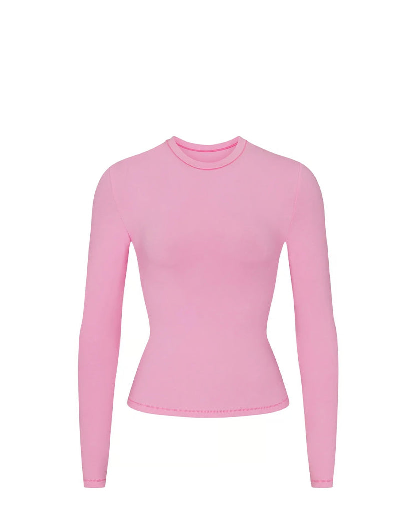 Skims Soft Smoothing Seamless Long Sleeve T-Shirt Bubble Gum