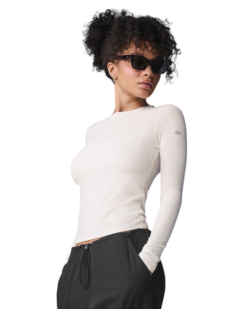 Alo Yoga Ribbed Sea Coast Long Sleeve White