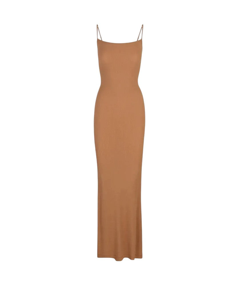Skims Soft Lounge Long Slip Dress Camel