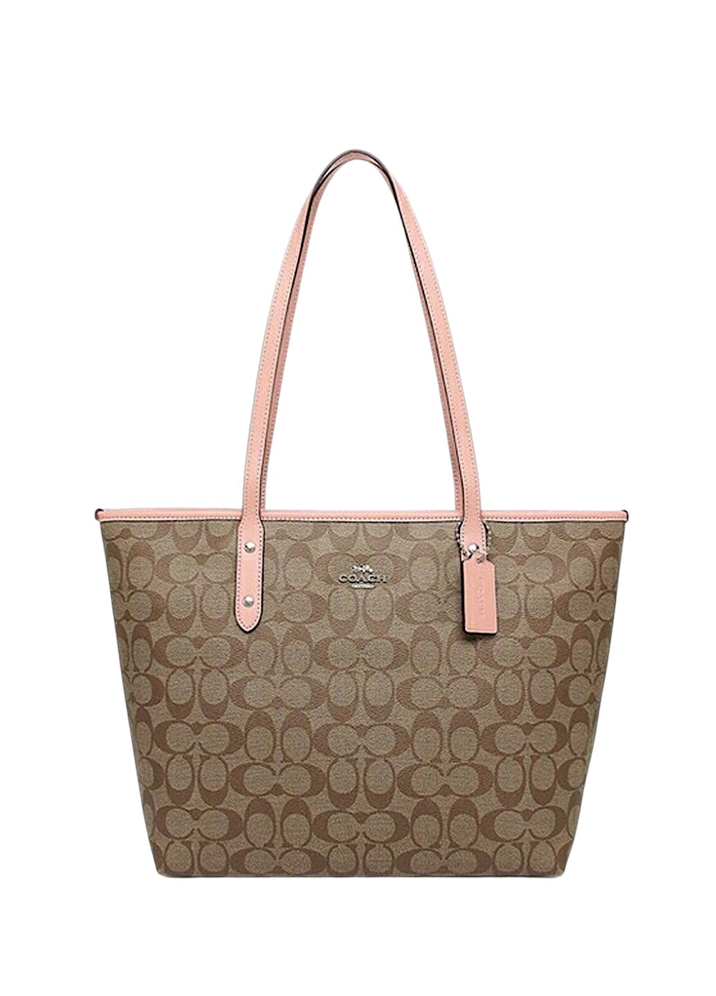 Coach City Tote In Signature Canvas Light Brown/Pink