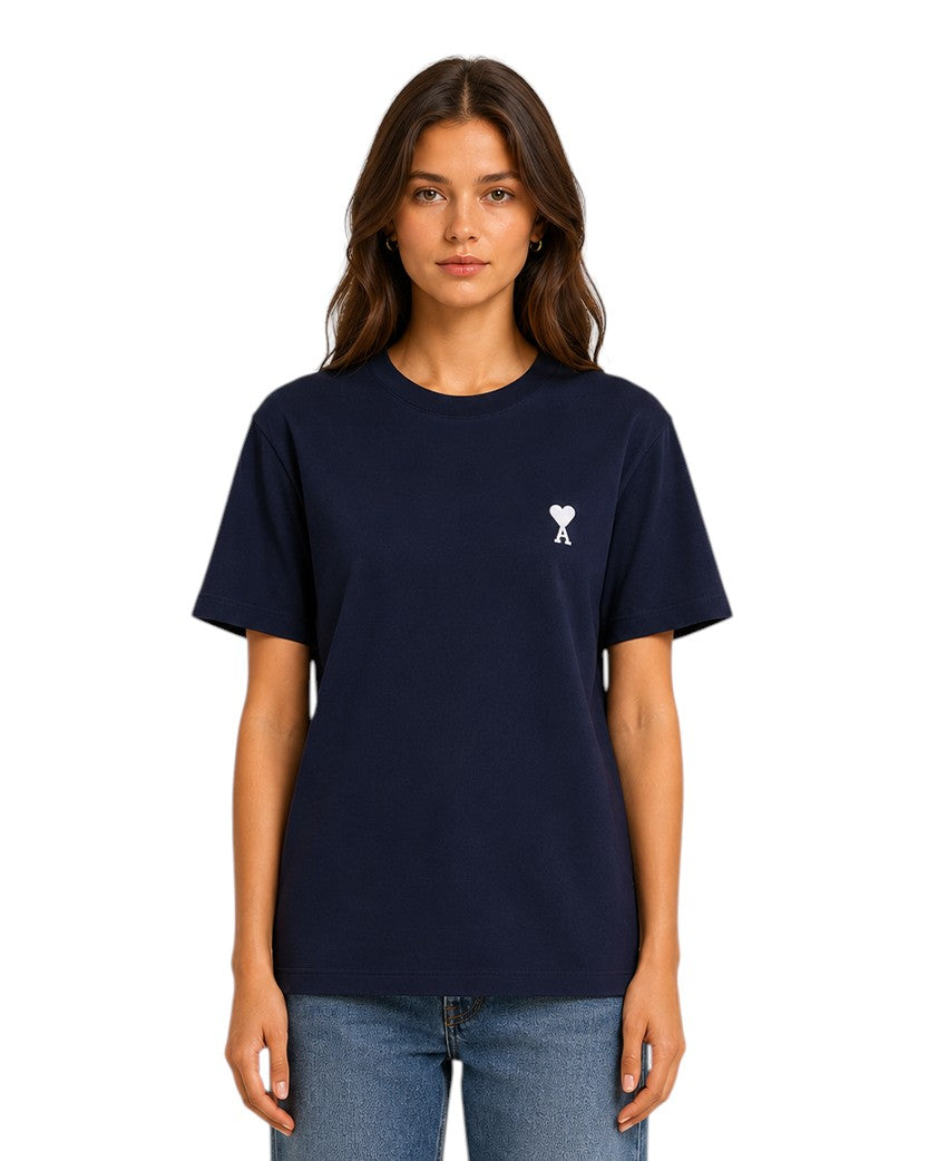 AMI Paris Ami De Coeur White Heart T-Shirt Navy Blue