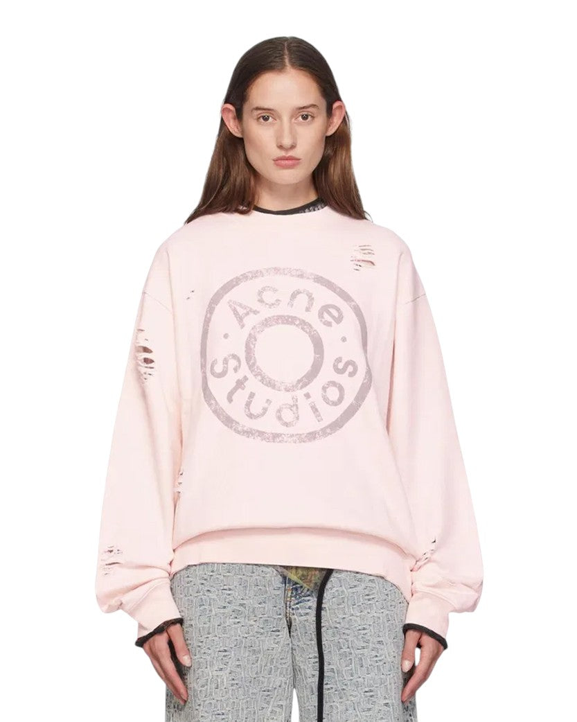 Acne Studios Distressed Logo Print Sweatshirt Faded Pink