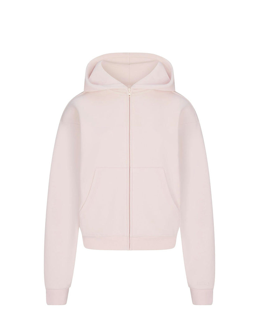 Skims Cotton Fleece Classic Zip Up Hoodie Barely Pink