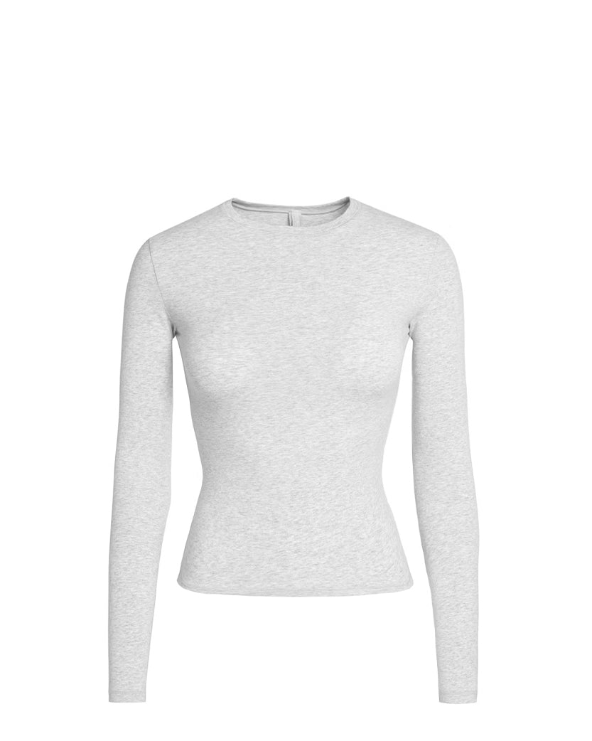 Skims Soft Smoothing Seamless Long Sleeve T-Shirt Light Heather Grey