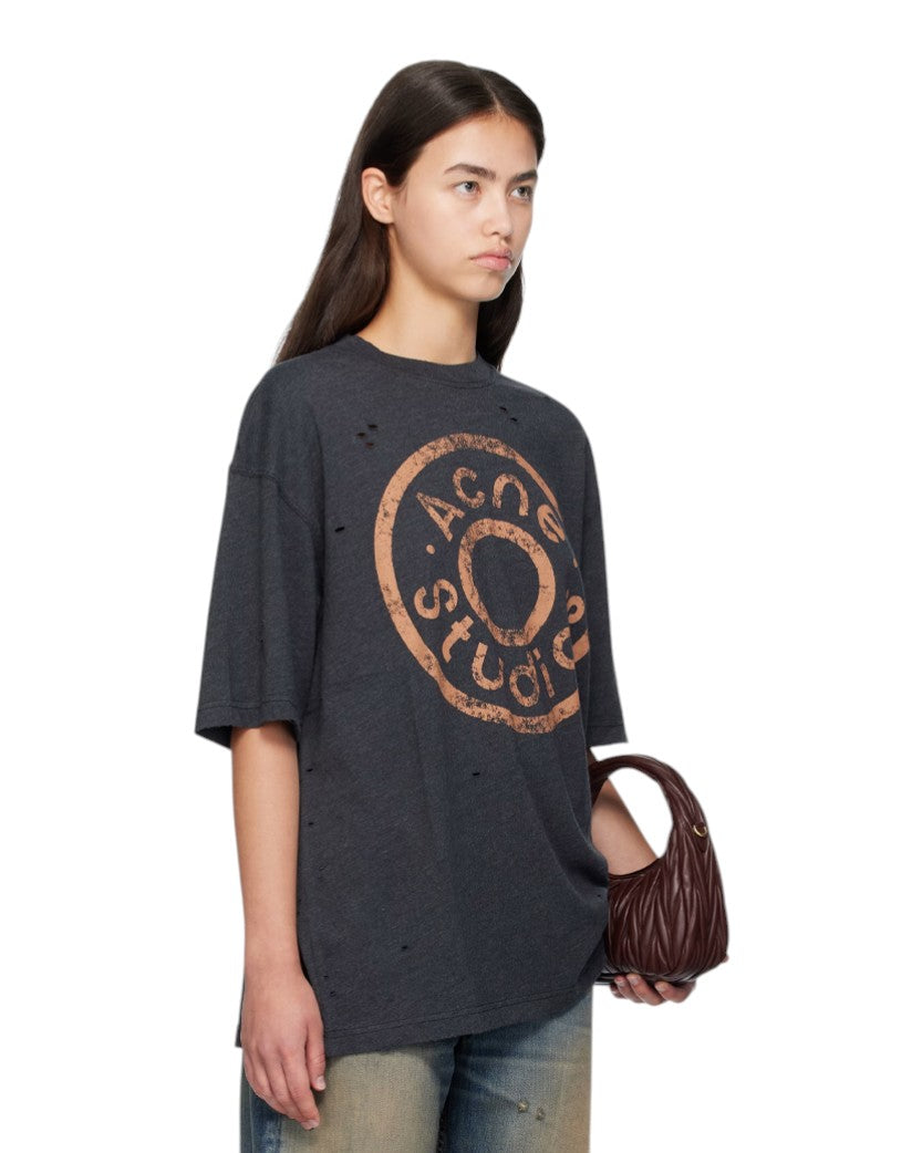 Acne Studios Distressed Logo Print T-Shirt Black Melange