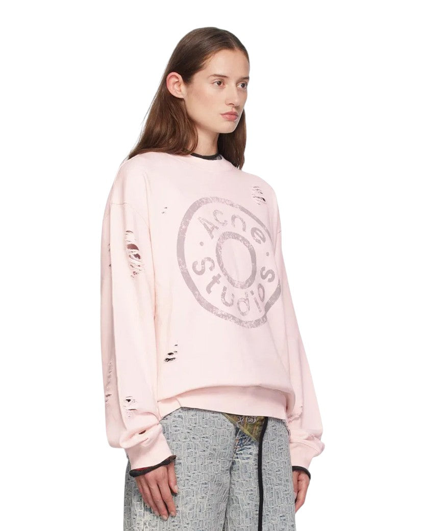 Acne Studios Distressed Logo Print Sweatshirt Faded Pink