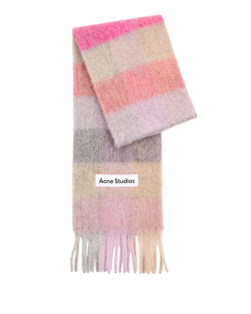 Acne Studios Checked Wool Fringe Scarf Fuchsia/Lilac/Pink