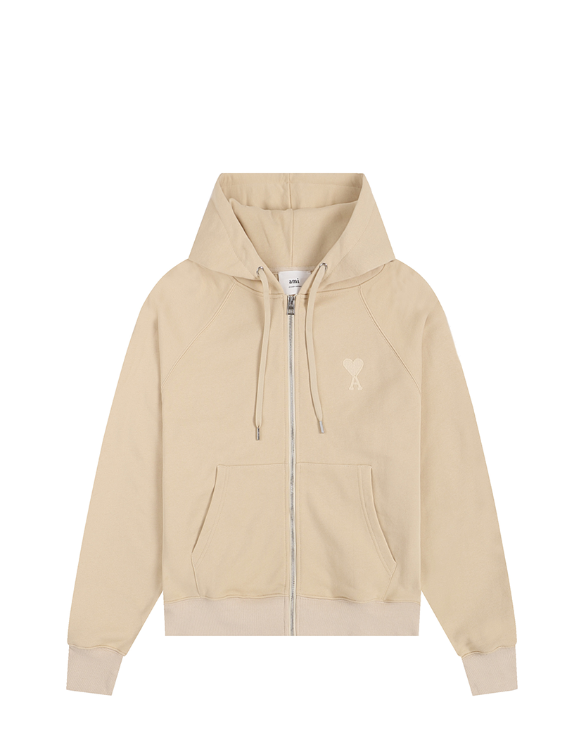 AMI Paris Ami De Coeur Zipped Hoodie Neutrals