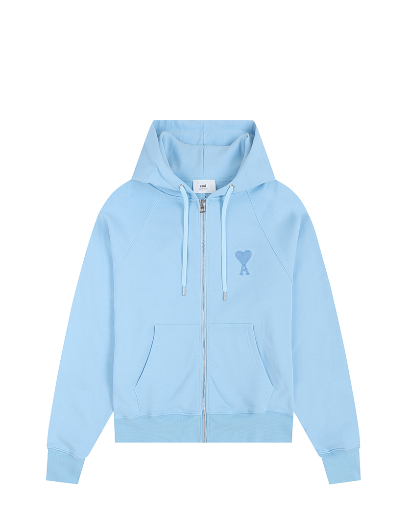 AMI Paris Ami De Coeur Zipped Hoodie Light Blue
