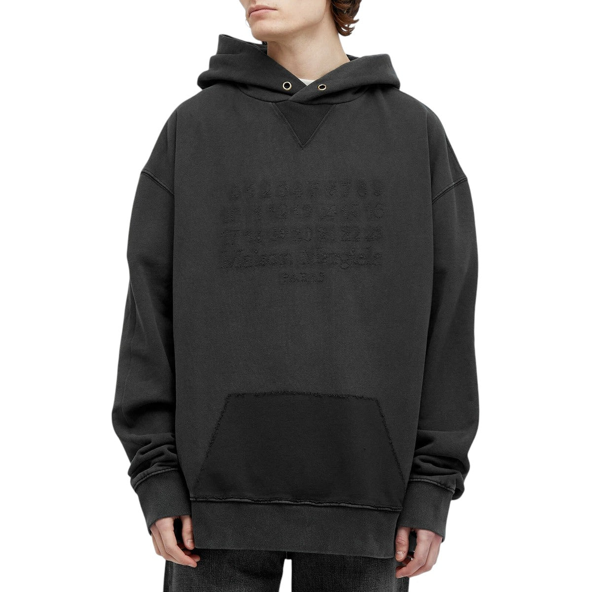 Maison Margiela Tonal Number Logo Hoodie in Washed Black