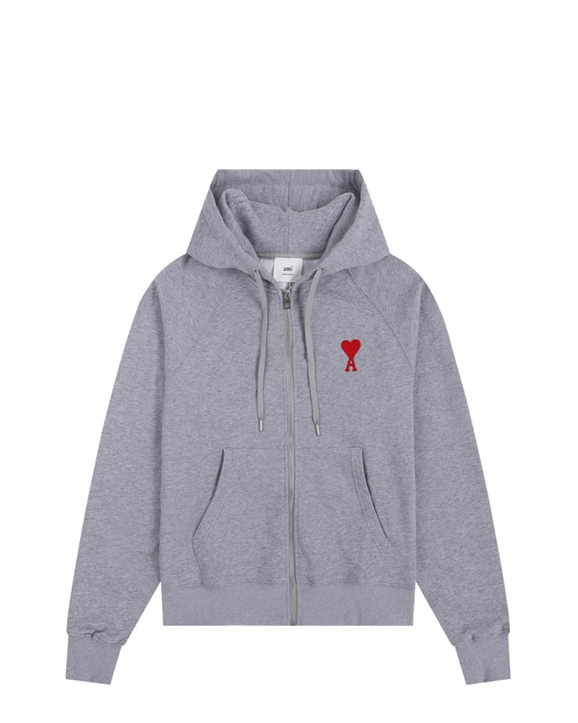 AMI Paris Ami De Coeur Zipped Hoodie Grey