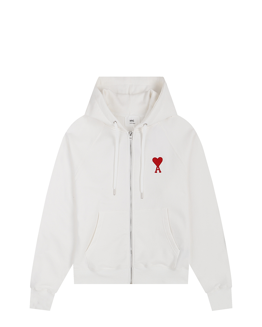AMI Paris Ami De Coeur Zipped Hoodie White