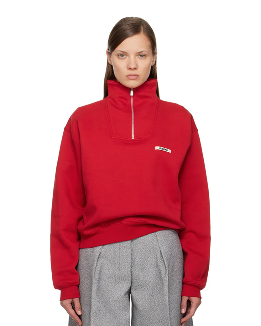 Jacquemus Gros Grain Zipped-Rollneck Sweatshirt Red