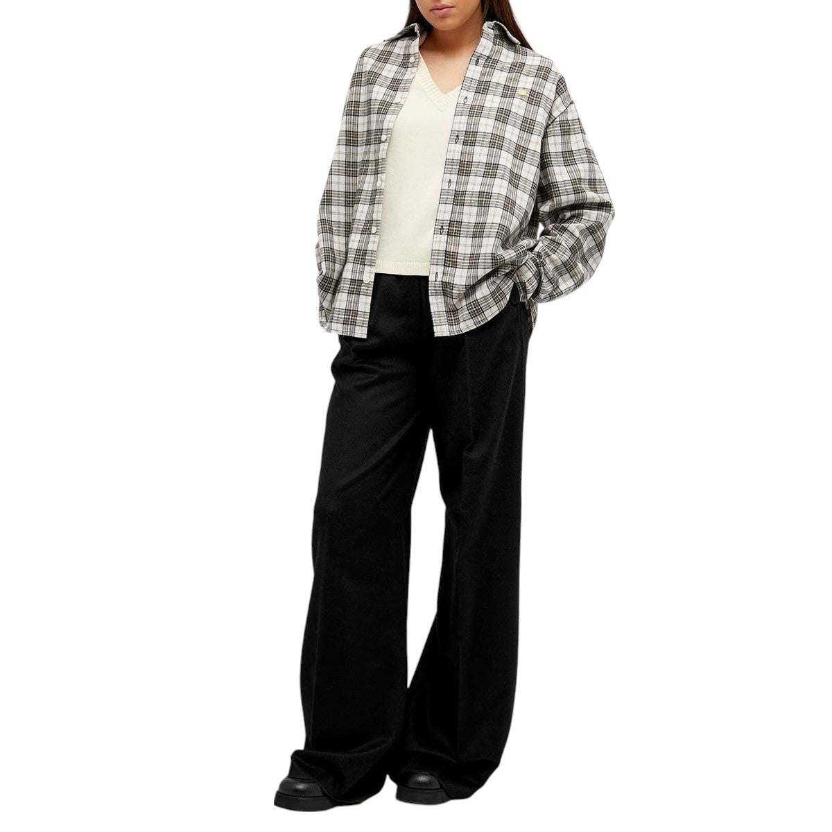 Acne Studios Flannel Check Button-Up Shirt White & Black