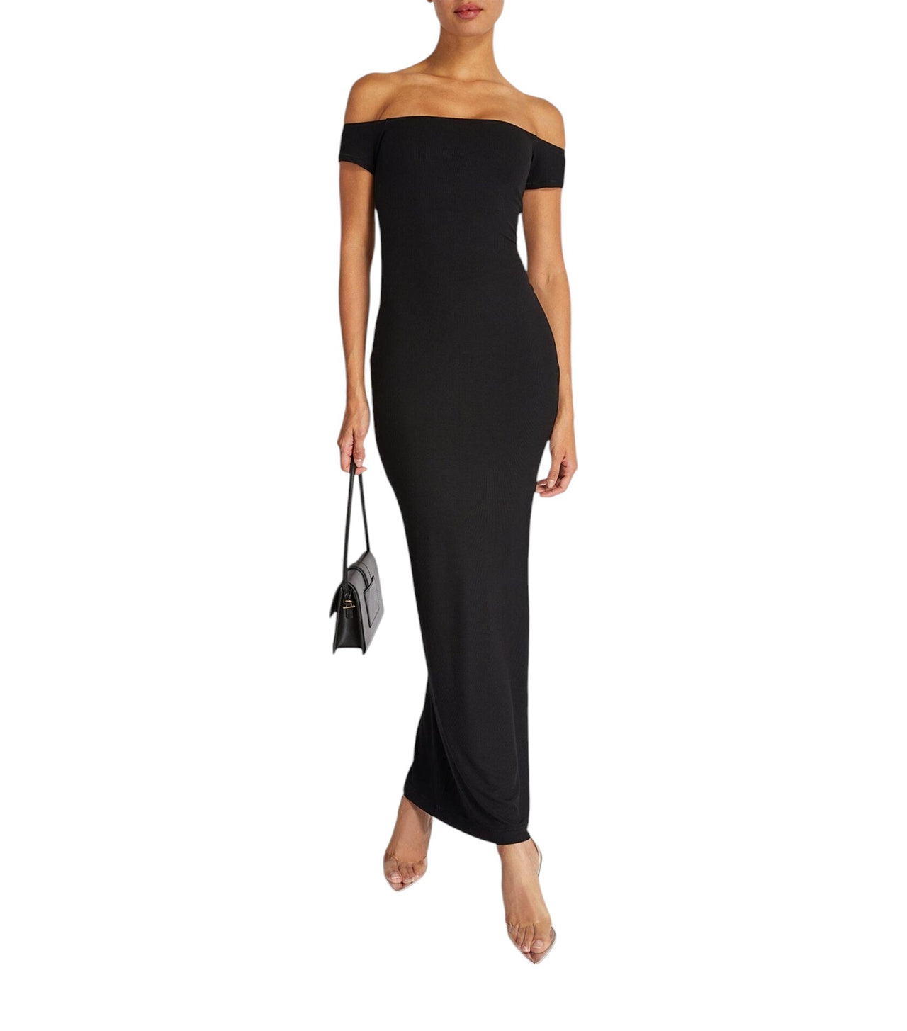 Skims Soft Lounge Off The Shoulder Ribbed Dress Onyx