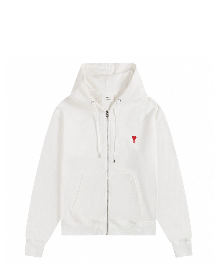 AMI Paris Ami De Coeur Small Heart Zipped Hoodie White