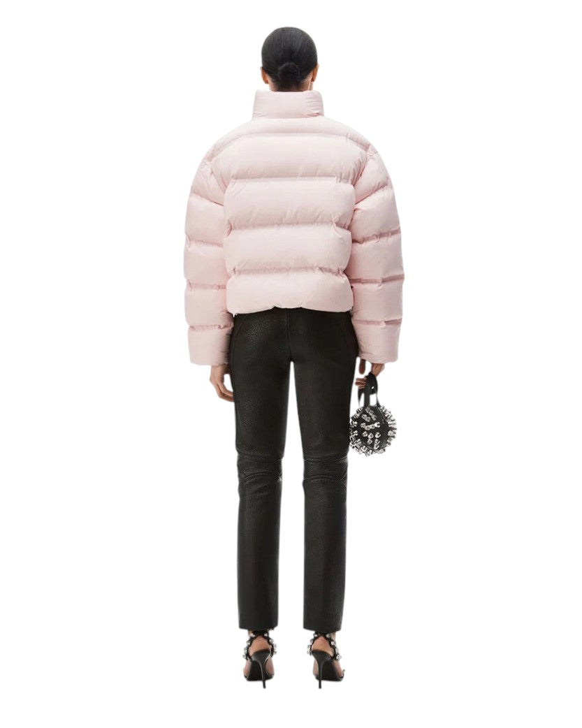 Alexander Wang Cropped Puffer Coat With Reflective Logo Pink