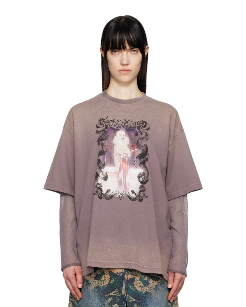 Acne Studios Poodle Layered Print T-Shirt Dark Mauve