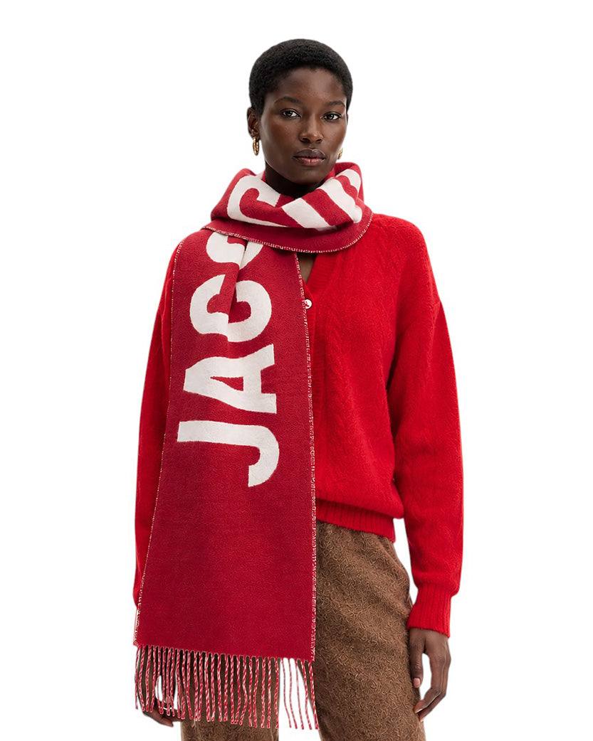 Jacquemus Logo Jacquard Fringed Edge Scarf Red