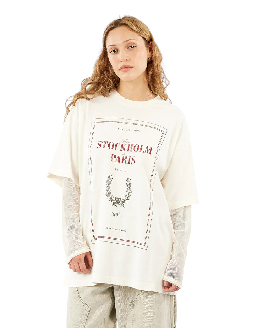 Acne studios STOCKHOLM PARIS 長袖Tシャツ Лонгслів Acne Studios Layered Stockholm Paris Print T-Shirt Off