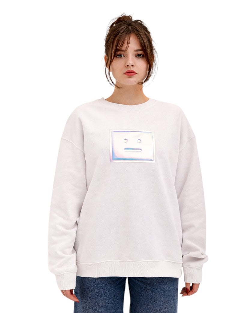 Acne Studios Metallic Face Oversized Cotton Sweater White