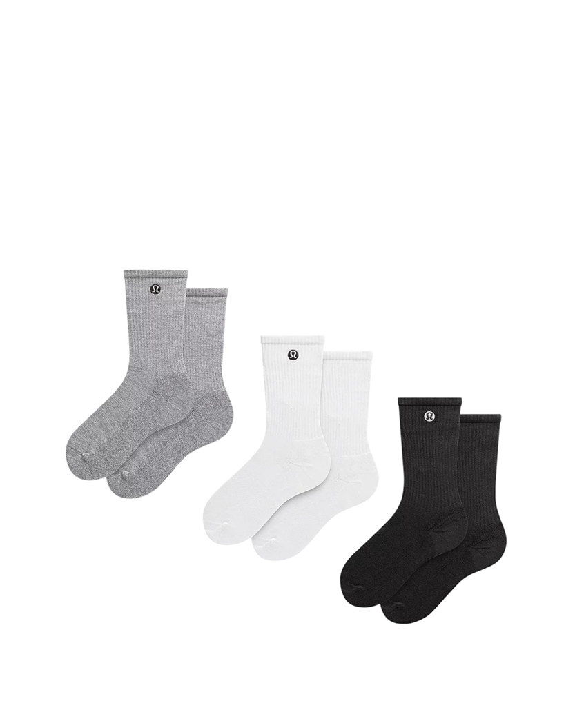 LULULEMON Daily Essential Crew Socks 3 Pack White/Grey/Black