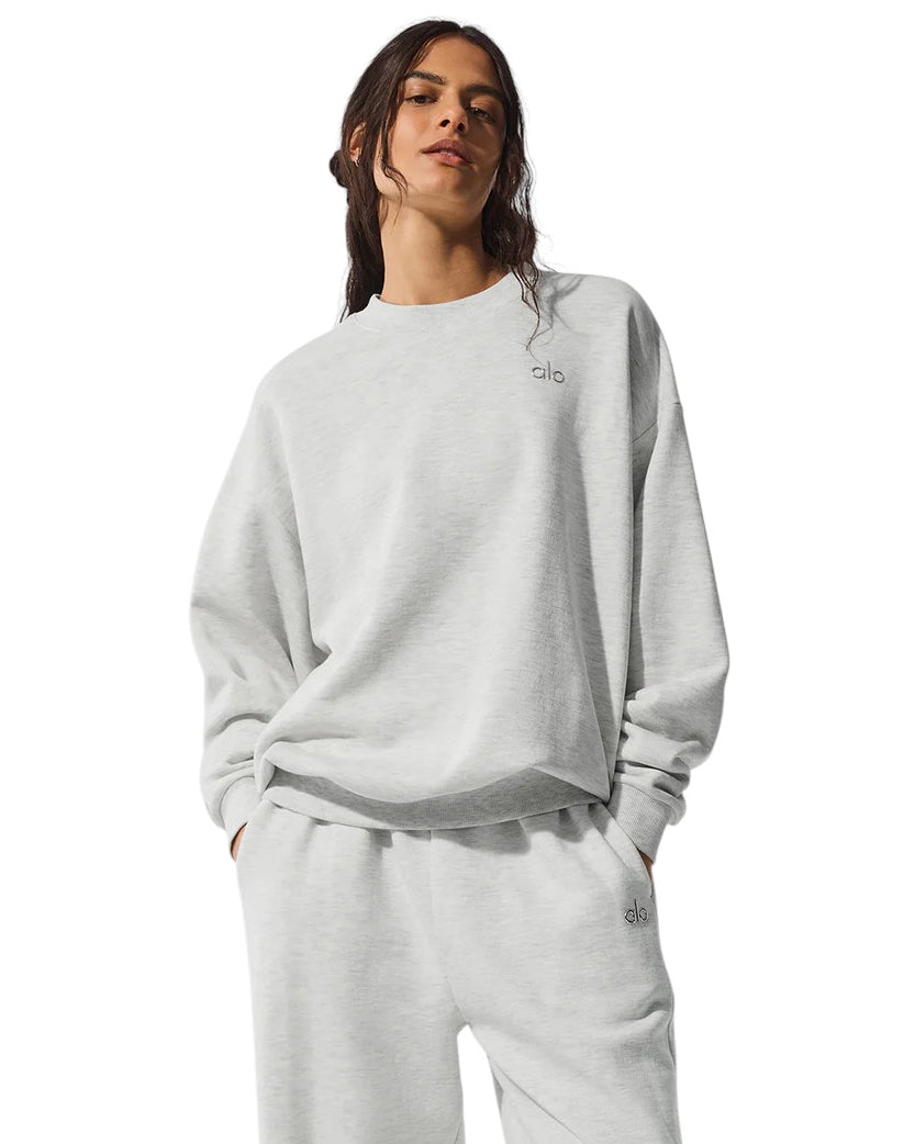 Alo Yoga Accolade Crew Neck Pullover Silver Logo Grey