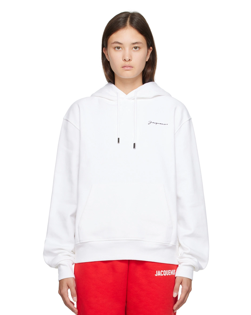 Jacquemus Embroidered Logo Hoodie White