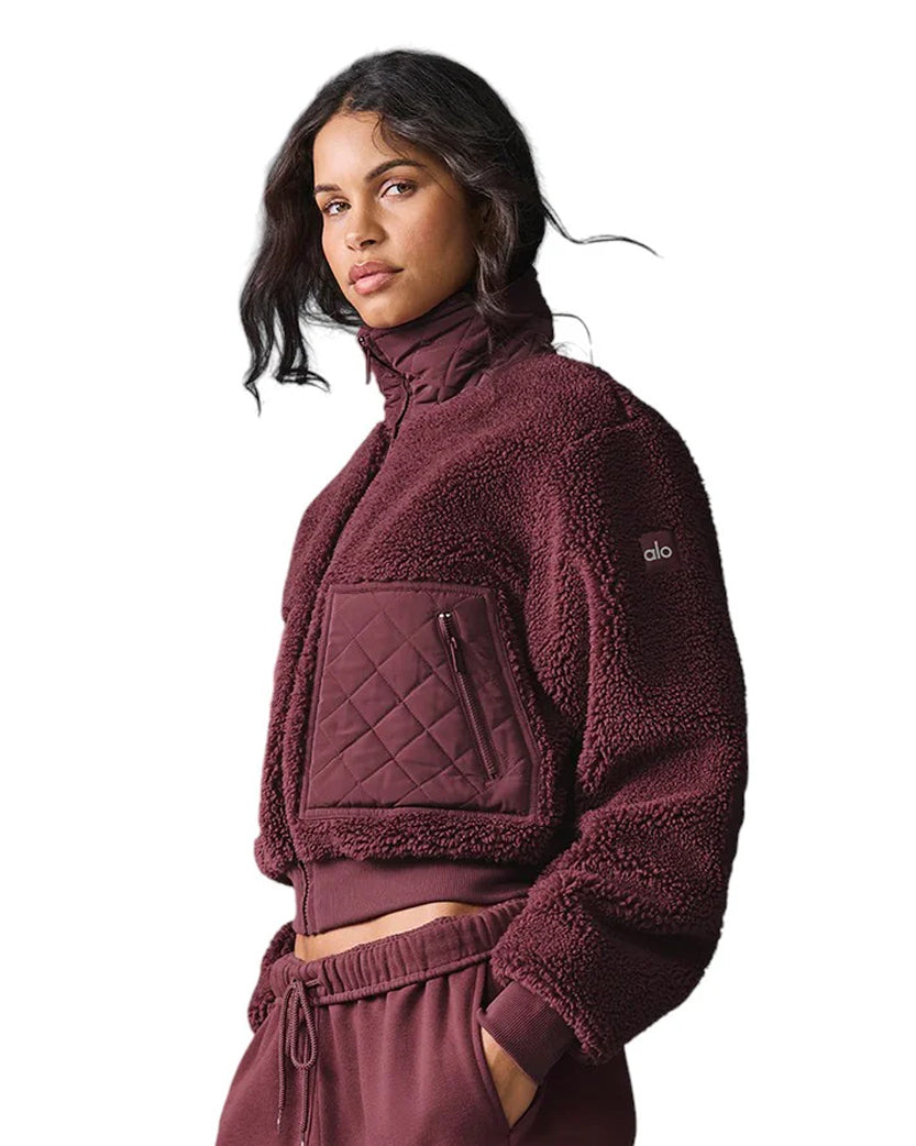 Alo Yoga Sherpa Edge Bomber Burgundy Truffle