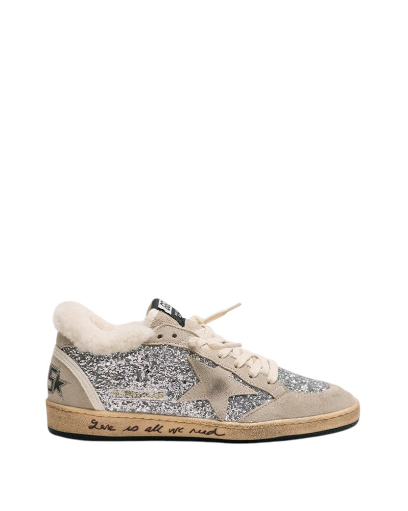 Golden Goose Ball Star in Wool with Grey Suede and Silver Glitter
