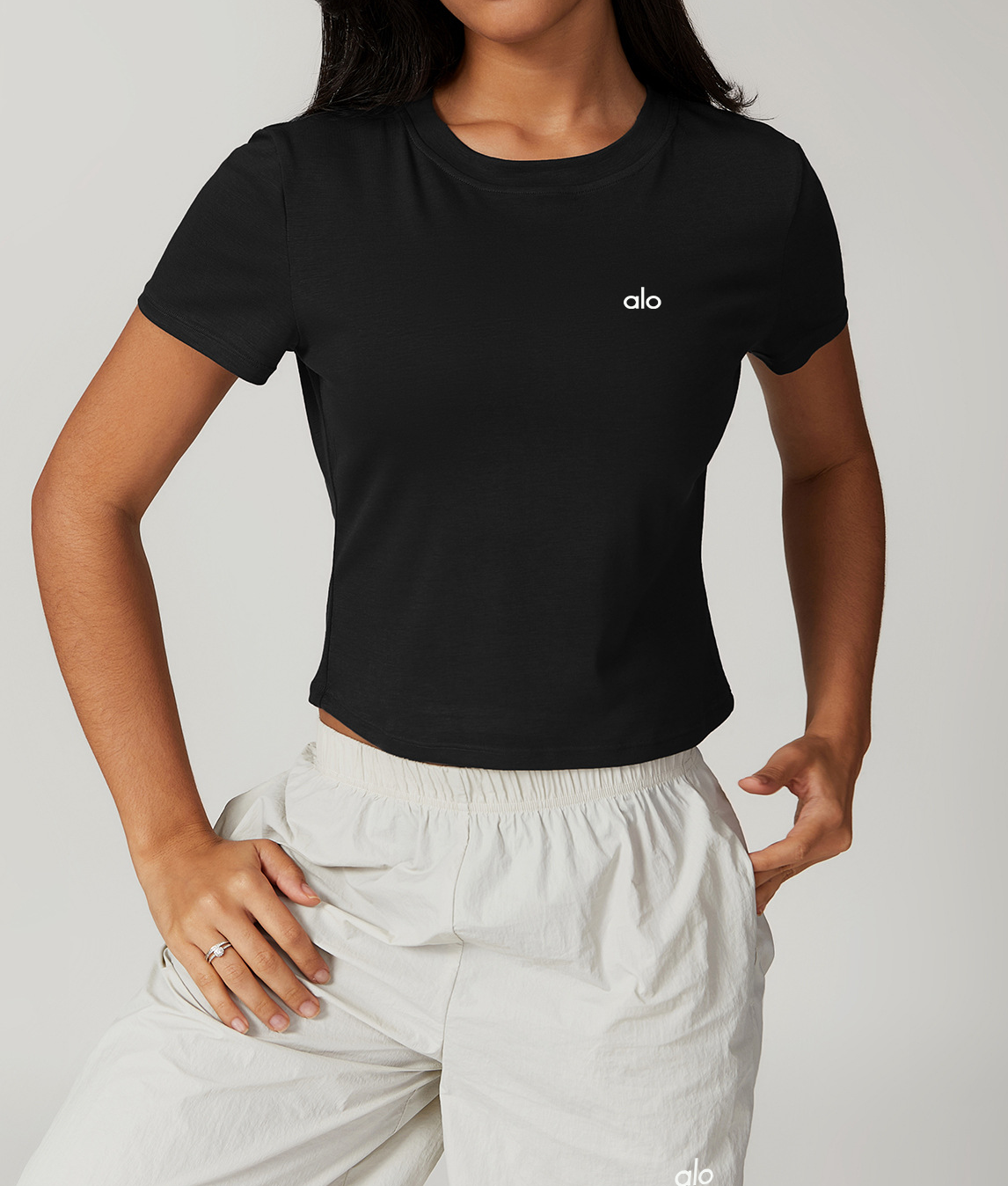 Alo Yoga Crop Slim Tee Black 88041-BK