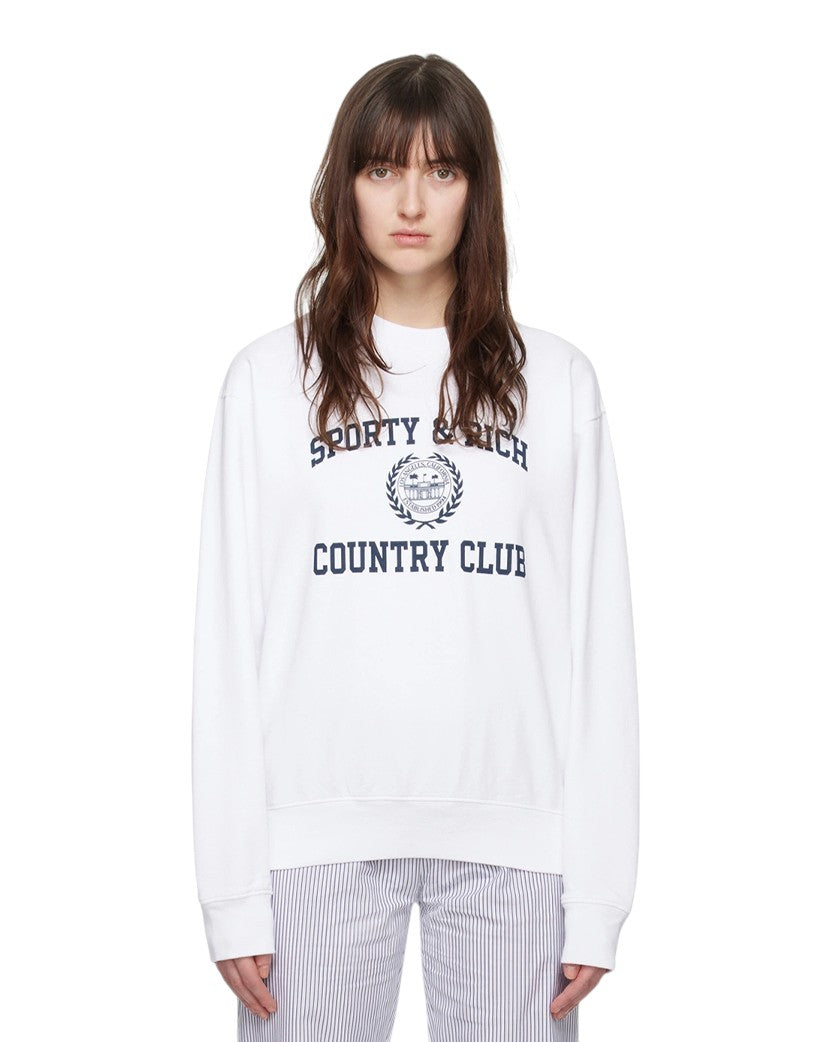Sporty & Rich Varsity Crest Crewneck White/Navy