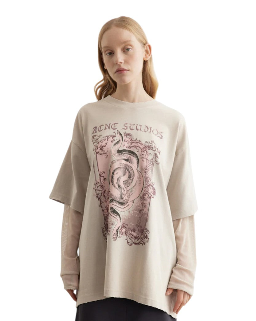 Acne Studios Layered Print T-Shirt Faded Grey