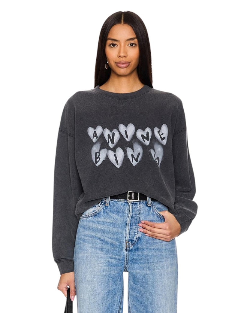 Anine Bing Spencer Hearts Sweatshirt Grey