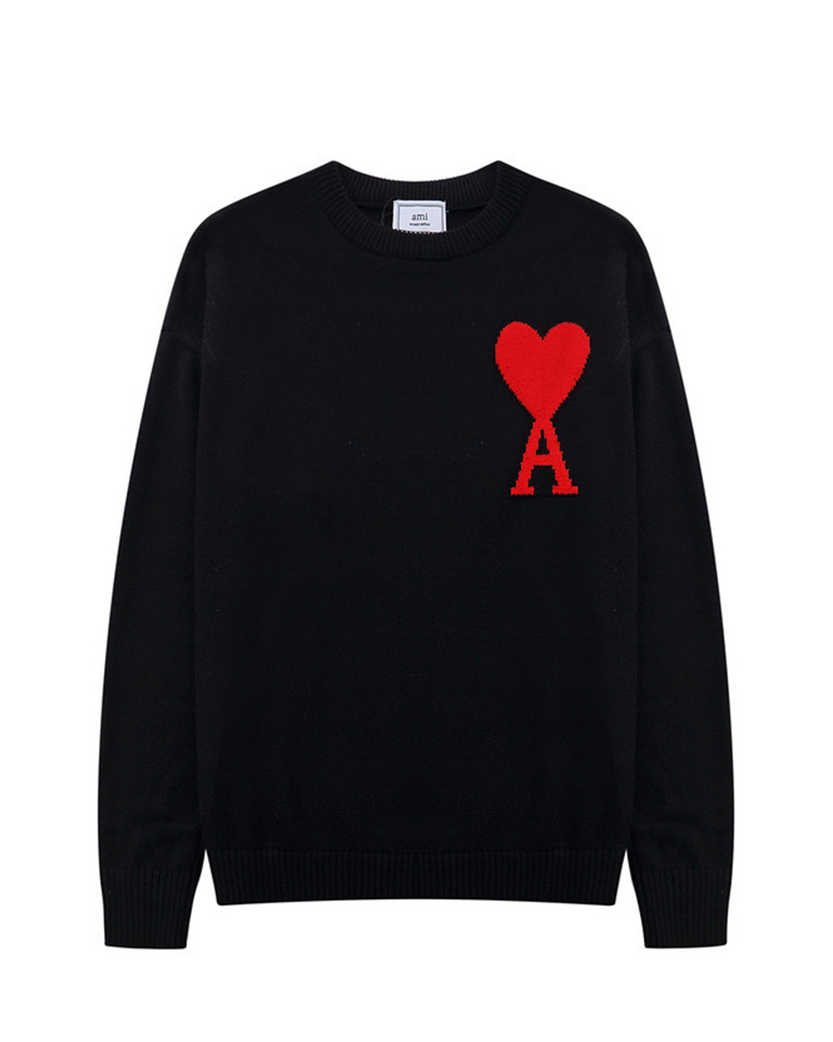 AMI Paris Ami De Coeur Oversize Sweater Black Red Heart