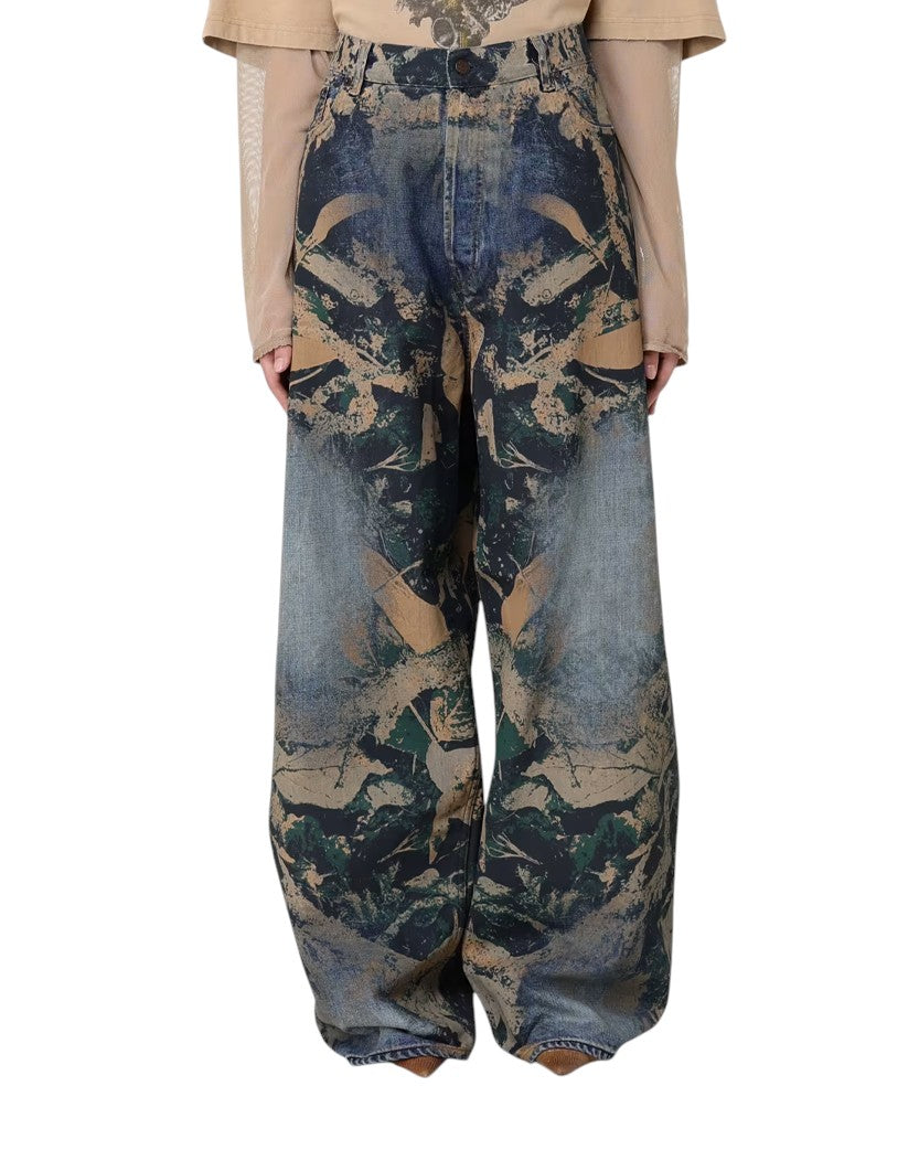 Acne Studios Printed Denim Wide Jeans Mossy Oak