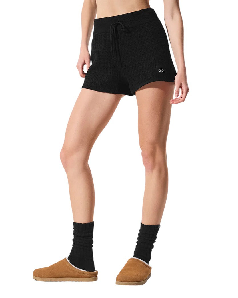 Alo Yoga Cashmere High-Waist Plush Waffle Short Black