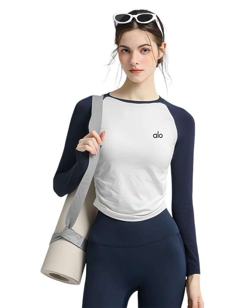 Alo Yoga Two-color Long Sleeve Blue/White