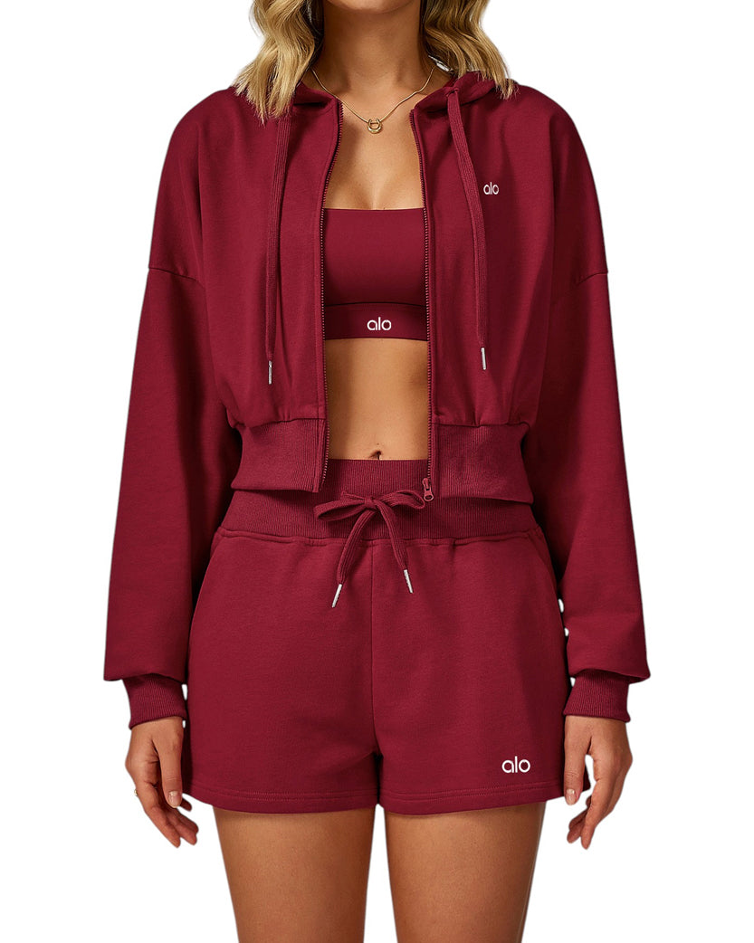 Alo Yoga Serenity Cropped Zip Hoodie Red EWK20301-RD