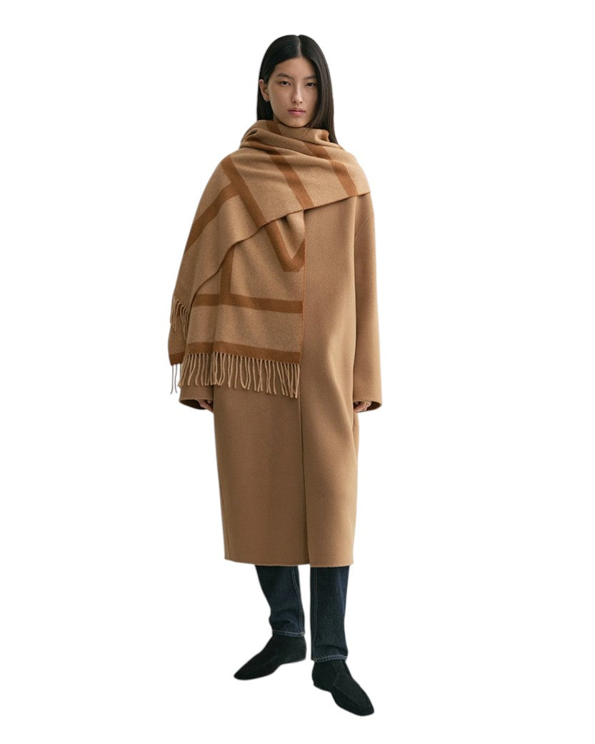 Toteme Monogram Jacquard Wool Scarf Camel