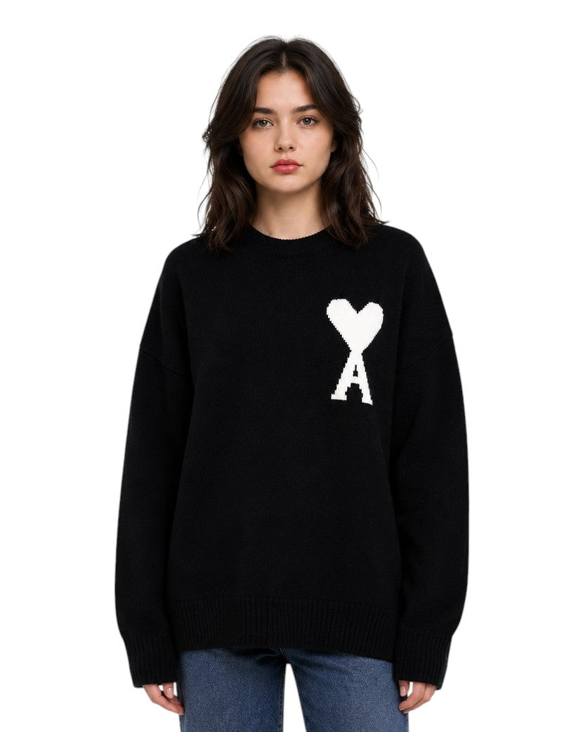 AMI Paris Ami De Coeur Oversize Sweater Black White Heart