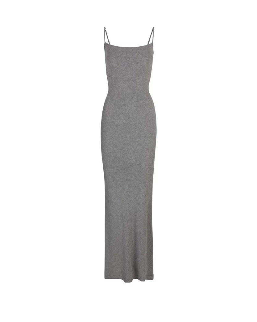 Skims Soft Lounge Long Slip Dress Heather Grey