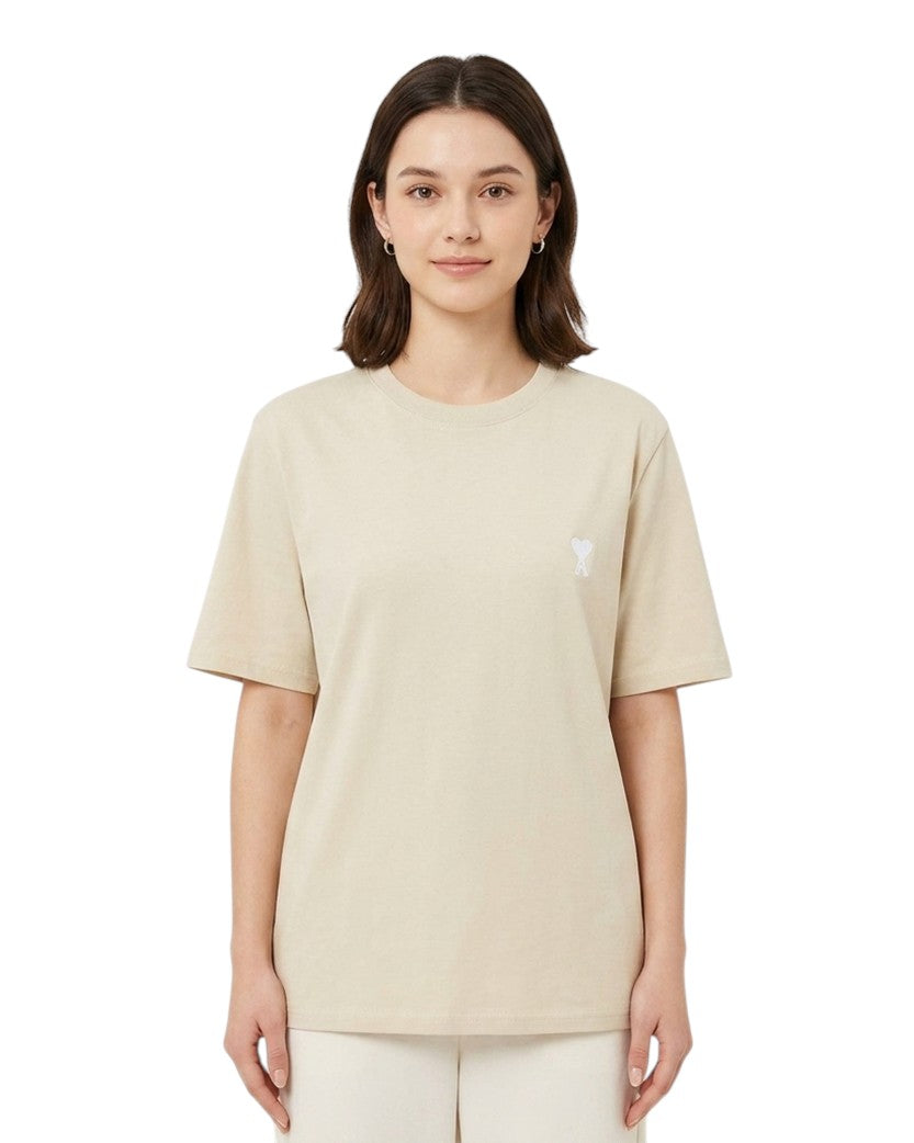 AMI Paris Ami De Coeur White Heart T-Shirt Beige